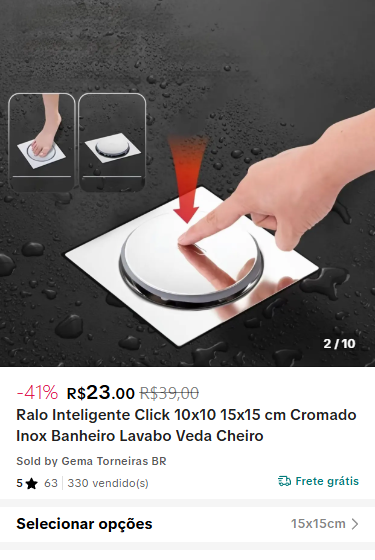 Ralo Inteligente Click Inox veda cheiro